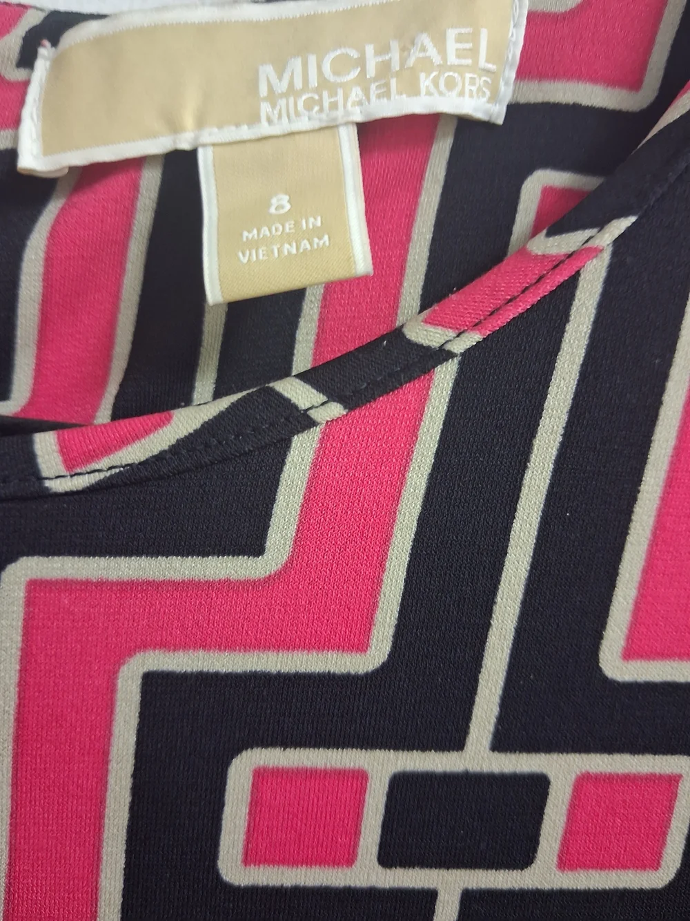 Michael Kors Pink & Black Geometric Zip-Back Long Sleeve Dress